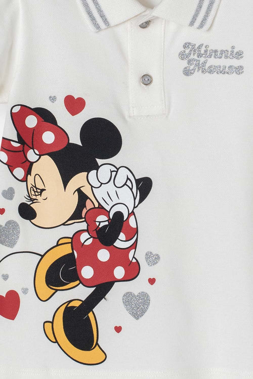 CAMISETA TIPO POLO DE MINNIE MOUSE MARFIL PARA NIÑA 2T A 5T