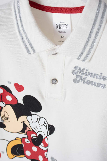 CAMISETA TIPO POLO DE MINNIE MOUSE MARFIL PARA NIÑA 2T A 5T