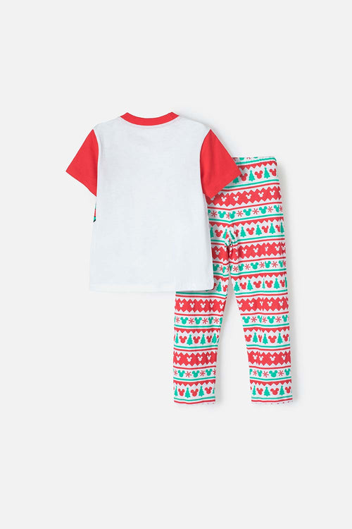 PIJAMA DE MICKEY MOUSE BLANCA, ROJA Y VERDE DE PANTALÓN LARGO UNISEX 2T A 5T