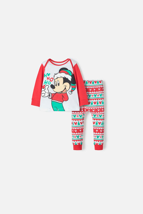 PIJAMA DE MICKEY MOUSE BLANCA, ROJA Y VERDE DE PANTALÓN LARGO PARA BEBÉ UNISEX