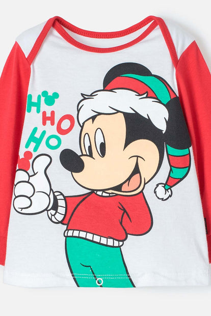 PIJAMA DE MICKEY MOUSE BLANCA, ROJA Y VERDE DE PANTALÓN LARGO PARA BEBÉ UNISEX