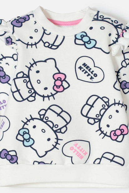 CONJUNTO HELLO KITTY PANTALÓN LARGO MARFIL PARA BEBÉ NIÑA