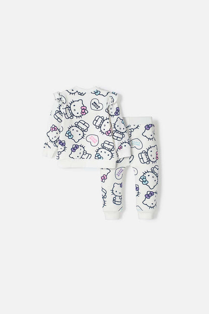 CONJUNTO HELLO KITTY PANTALÓN LARGO MARFIL PARA BEBÉ NIÑA