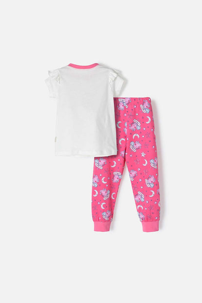 PIJAMA PEPPA PIG CON PANTALÓN LARGO MARFIL Y ROSADO PARA NIÑA 2T A 5T