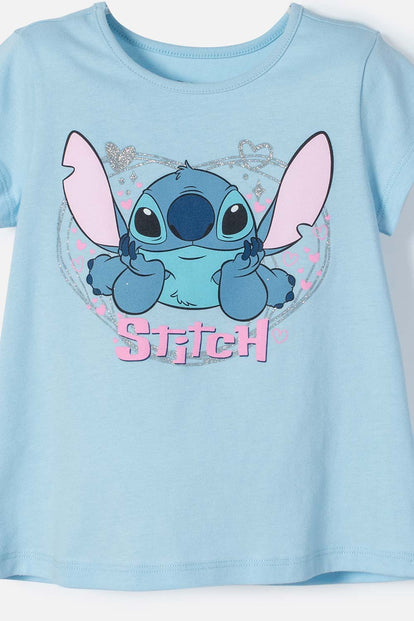 CAMISETA DE STITCH MANGA CORTA AZUL PARA NIÑA 2T A 5T