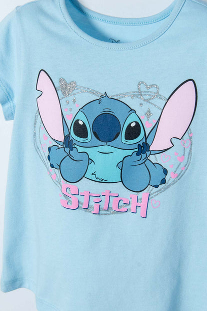 CAMISETA DE STITCH MANGA CORTA AZUL PARA NIÑA 2T A 5T