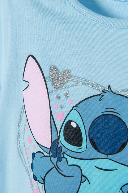 CAMISETA DE STITCH MANGA CORTA AZUL PARA NIÑA 2T A 5T