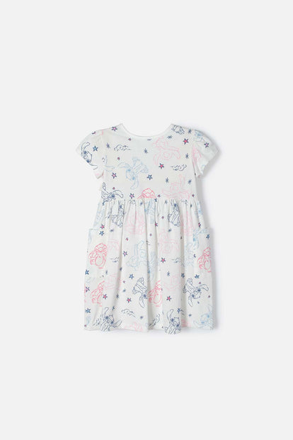VESTIDO DE STITCH MARFIL MANGA CORTA PARA NIÑA 2T A 5T