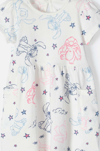 VESTIDO DE STITCH MARFIL ESTAMPADO PARA BEBÉ NIÑA