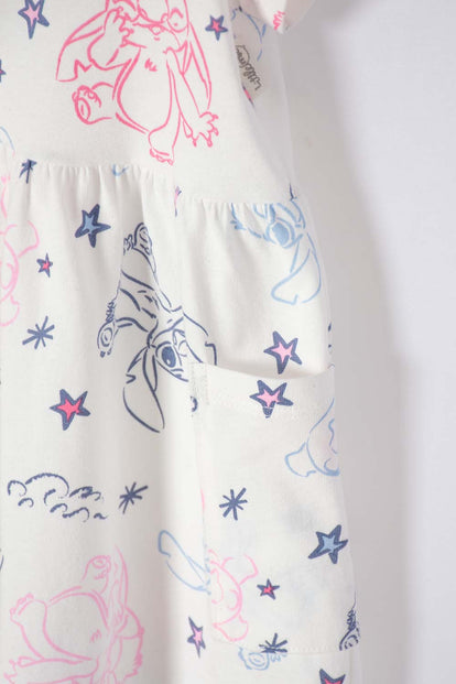 VESTIDO DE STITCH MARFIL ESTAMPADO PARA BEBÉ NIÑA