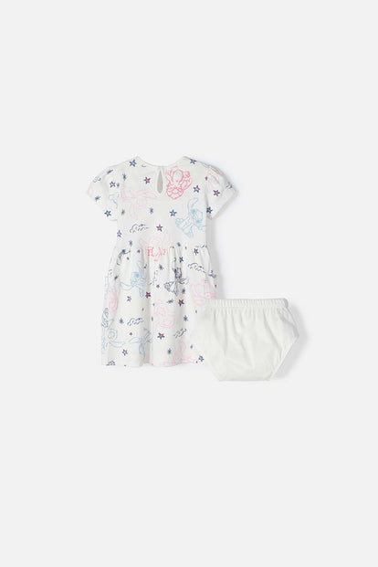 VESTIDO DE STITCH MARFIL ESTAMPADO PARA BEBÉ NIÑA