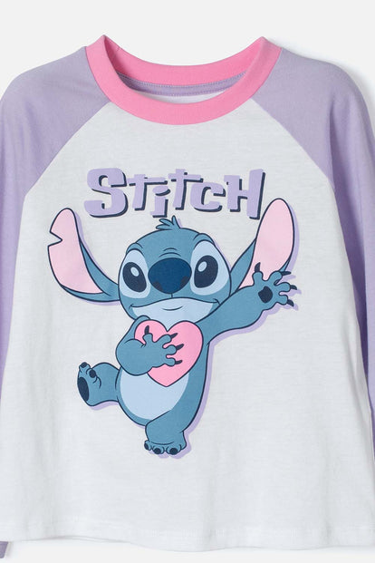PIJAMA DE STITCH CON PANTALÓN BLANCO Y LILA PARA NIÑA 2T A 5T
