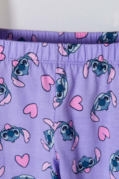 Card slide image -  PIJAMA DE STITCH CON PANTALÓN BLANCO Y LILA PARA NIÑA 2T A 5T