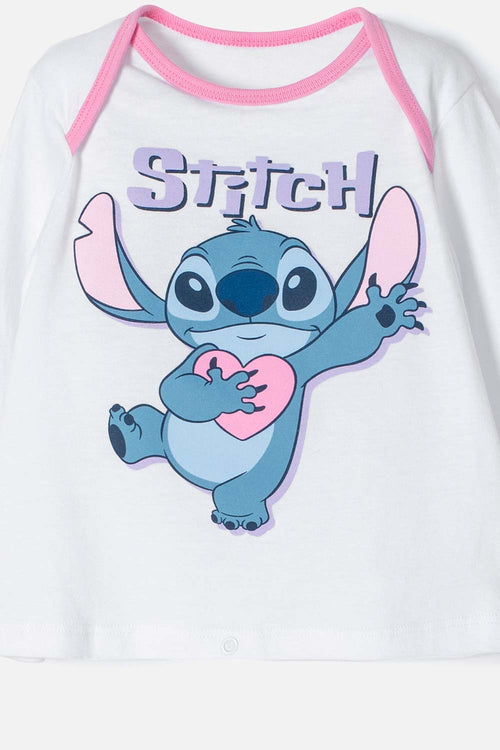 Card slide image -  PIJAMA DE STITCH CON PANTALÓN BLANCO Y LILA PARA BEBÉ NIÑA