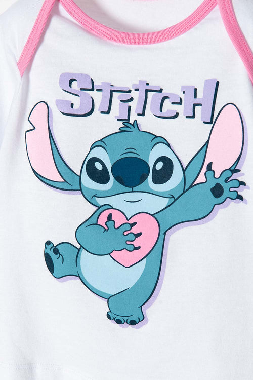 Card slide image -  PIJAMA DE STITCH CON PANTALÓN BLANCO Y LILA PARA BEBÉ NIÑA