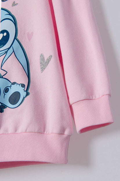 BUZO DE STITCH ROSADO CLARO CERRADO PARA NIÑA 2T A 5T