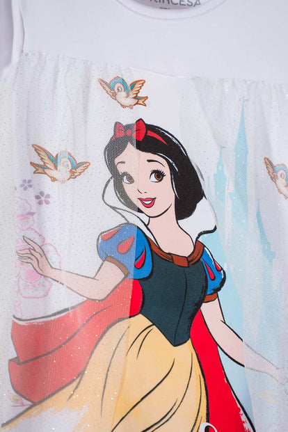 PIJAMA DE BLANCANIEVES BLANCA TIPO BATOLA PARA NIÑA 2T A 5T