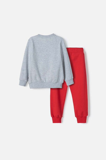 CONJUNTO DE PAW PATROL ROJO Y GRIS JASPE PARA NIÑO 2T A 6T