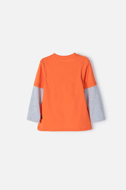 CAMISETA DE BUGS BUNNY NARANJA Y GRIS MANGA LARGA PARA NIÑO 2T A 5T