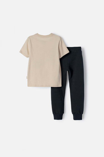 CONJUNTO DE LOS LOONEY TUNES CAQUI Y GRIS CON JOGGER PARA NIÑO 2T A 5T