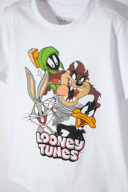PIJAMA DE LOS LOONEY TUNES BLANCA Y GRIS MANGA CORTA PARA NIÑO 2T A 5T