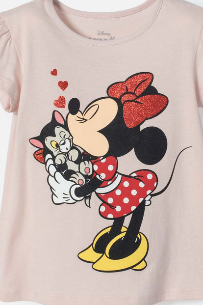 CAMISETA DE MINNIE MOUSE MANGA CORTA ROSADO PARA NIÑA 2T A 5T