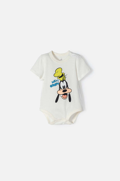 BODY DE GOOFY MARFIL CON AJUSTE EN ENTREPIERNA PARA BEBÉ NIÑO