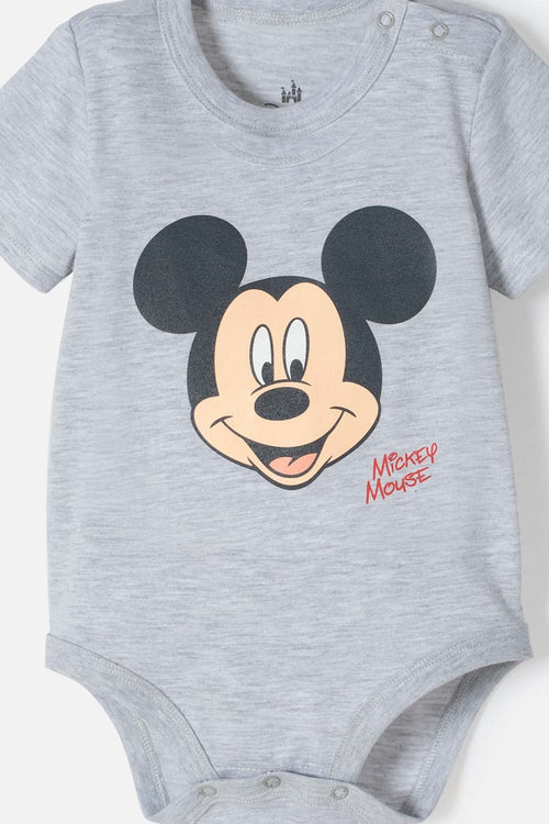 BODY DE MICKEY MOUSE GRIS JASPE ESTAMPADO EN FRENTE PARA BEBÉ NIÑO