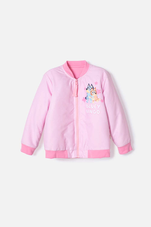 CHAQUETA DE BLUEY ROSADA CON CIERRE AJUSTABLE EN FRENTE PARA NIÑA 2T A 6T