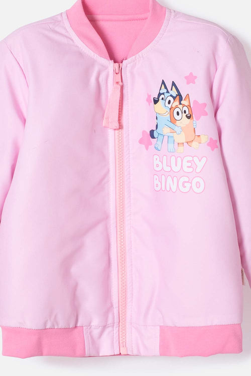 CHAQUETA DE BLUEY ROSADA CON CIERRE AJUSTABLE EN FRENTE PARA NIÑA 2T A 6T