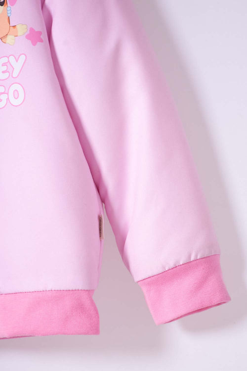 CHAQUETA DE BLUEY ROSADA CON CIERRE AJUSTABLE EN FRENTE PARA NIÑA 2T A 6T