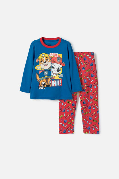 PIJAMA DE PAW PATROL CON PANTALÓN LARGO AZUL Y ROJO PARA NIÑO 2T A 6T