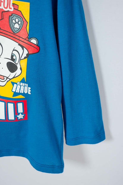 PIJAMA DE PAW PATROL CON PANTALÓN LARGO AZUL Y ROJO PARA NIÑO 2T A 6T