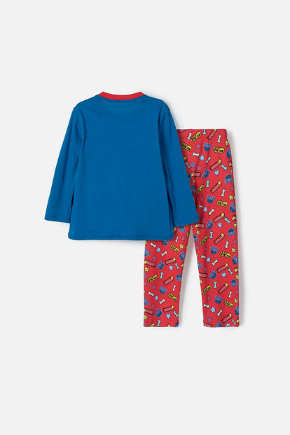 PIJAMA DE PAW PATROL CON PANTALÓN LARGO AZUL Y ROJO PARA NIÑO 2T A 6T