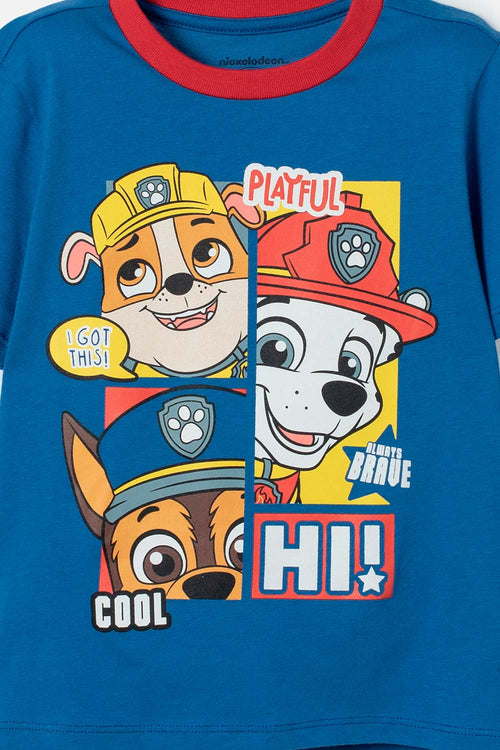 PIJAMA DE PAW PATROL CON PANTALÓN LARGO AZUL Y ROJO PARA NIÑO 2T A 6T