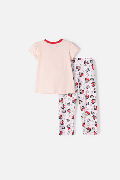 PIJAMA DE MINNIE MOUSE MANGA CORTA ROSA Y ROJO PARA NIÑA 2T A 5T