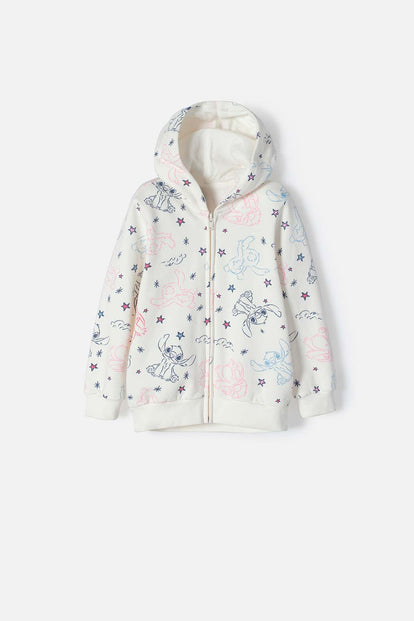 BUZO DE STITCH MARFIL CON CAPUCHA PARA NIÑA 2T A 5T