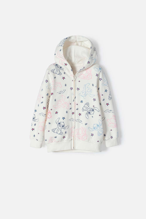BUZO DE STITCH MARFIL CON CAPUCHA PARA NIÑA 2T A 5T