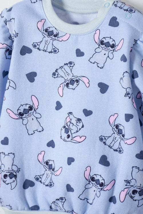 CONJUNTO DE STITCH PANTALÓN LARGO AZUL CIELO PARA BEBÉ NIÑA