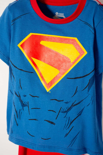PIJAMA DE SUPERMAN CON PANTALÓN LARGO AZUL Y ROJO PARA NIÑO 2T A 5T