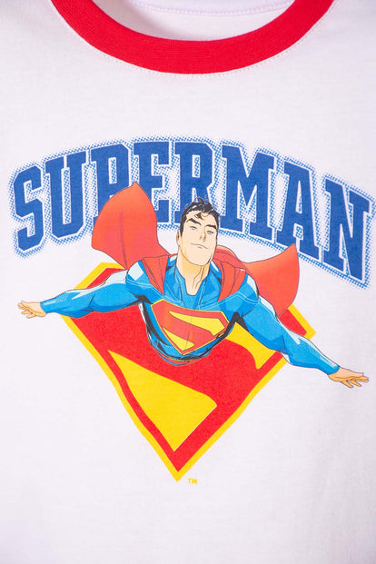CAMISETA DE SUPERMAN MANGA CORTA BLANCO Y ROJO PARA NIÑO 2T A 5T