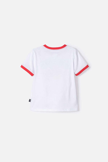 CAMISETA DE SUPERMAN MANGA CORTA BLANCO Y ROJO PARA NIÑO 2T A 5T