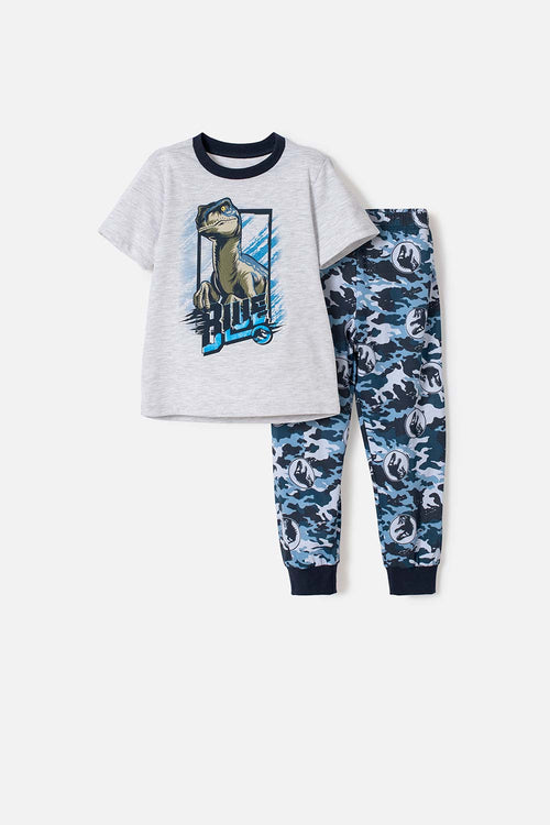 PIJAMA DE JURASSIC WORLD GRIS Y AZUL DE CAMISETA MANGA CORTA PARA NIÑO 2T A 5T