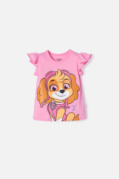 CAMISETA DE PAW PATROL MANGA CORTA ROSADA PARA NIÑA 2T A 6T