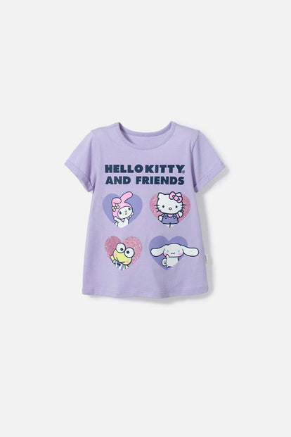 CAMISETA DE HELLO KITTY AND FRIENDS LILA PARA NIÑA 2T A 5T