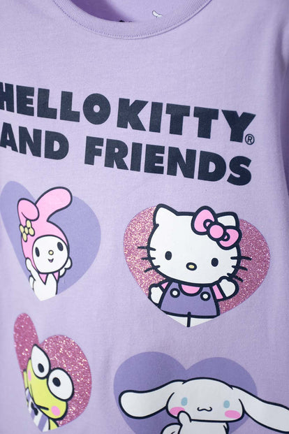 CAMISETA DE HELLO KITTY AND FRIENDS LILA PARA NIÑA 2T A 5T