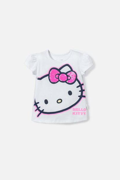 CAMISETA DE HELLO KITTY MANGA CORTA BLANCO PARA NIÑA 2T A 5T