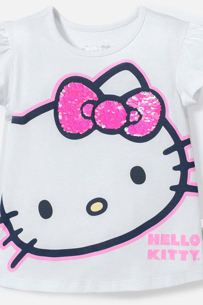CAMISETA DE HELLO KITTY MANGA CORTA BLANCO PARA NIÑA 2T A 5T