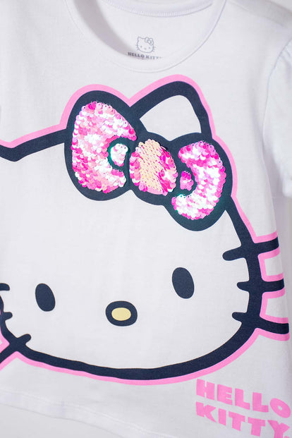 CAMISETA DE HELLO KITTY MANGA CORTA BLANCO PARA NIÑA 2T A 5T