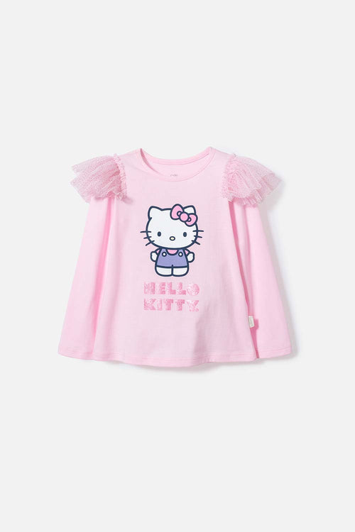 CAMISETA DE HELLO KITTY ROSADA MANGA LARGA PARA NIÑA 2T A 5T
